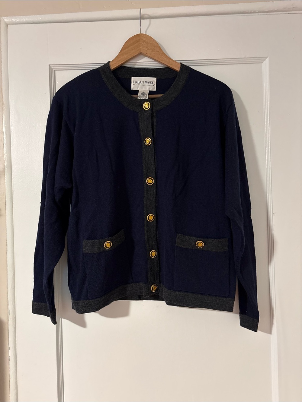 Vintage Wool Navy Cardigan Sweater Classic Nautical lady-jacket Old Money